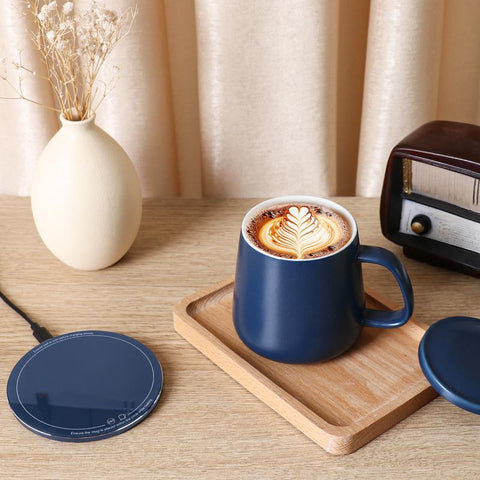 APEKX 2024 Upgraded Self-Heating Ceramic Mug - Stable 130°F Temperature, 15W Wireless Phone Charging, 12.8 Fl Oz Capacity - USB-C Enabled. (Deep Navy)