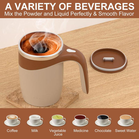 Self Stirring Coffee Mug, Rechargeable Automatic Coffee Stirring Mixing Mug, Electric Funny Self Mixing Cup, Stainless Steel Travel Coffee Cup for Office(Brown) Stirring Coffee Cup Drinkware Reuse Self Stirring Cup