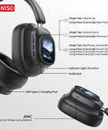 MINISO Wireless Headphones, Rechargeable Noise Cancelling Headphone, Hifi Stereo Full-Color Display Multifunctional Earphone, Foldable Gaming Headset