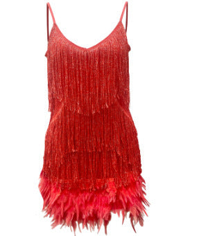 Sexy Tassel Sequins Feather Mini Dress