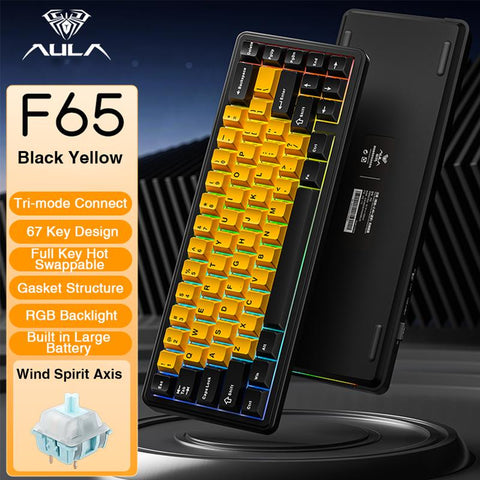 Aula F65 Mini Tri-Mode Wireless Mechanical Keyboard, 65 Percent Hot Swappable Gasket Custom Gaming Keyboard, Volcanic Switch,Rgb Backlit, Gradient Blue Bluetooth Keyboard Budget Creamy Keyboards Lighted Game Keyboard Computer Accessories Springtok