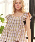 ADORA Ruffled Square Neck Cap Sleeve Babydoll Blouse