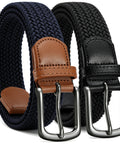 Mens Belts Womens Belts 2 Pack, Stretch Belts Elastic Braided Belts for Casual 1 3/8" (35Mm)