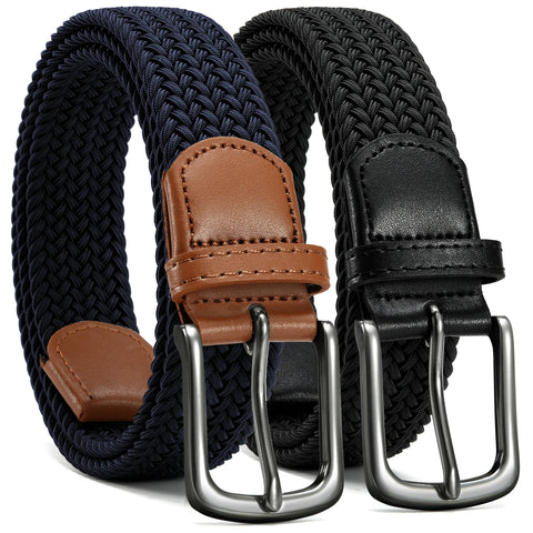 Mens Belts Womens Belts 2 Pack, Stretch Belts Elastic Braided Belts for Casual 1 3/8" (35Mm)