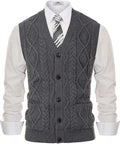 Men'S Sweater Vest V-Neck Sleeveless Cable Knitted Cardigan Vest