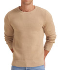 Mens Pullover Sweater Soft Lightweight Casual Classic Crewneck Knitwear Sweaters with Ribbing Edge Light Camel-Xxl