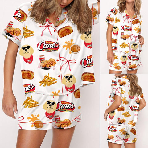Raising Chicken Silky Satin Pajama Set for Women Print Comfy Satin Sleepwear & Loungewear Pjs Printing Silky Top & Bottoms - SHESHOW