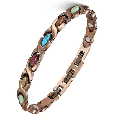 [Mother'S Day Gift]Feraco Copper Bracelets for Women, Ultra Strength Magnetic Bracelet with 3800 Gauss Magnets & Natural Turquoise&Stones, Adjustable