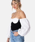 Dima_Royalty Off-Shoulder Bodysuit - BLACK & WHITE - M - Women - Clothing - Bodysuit