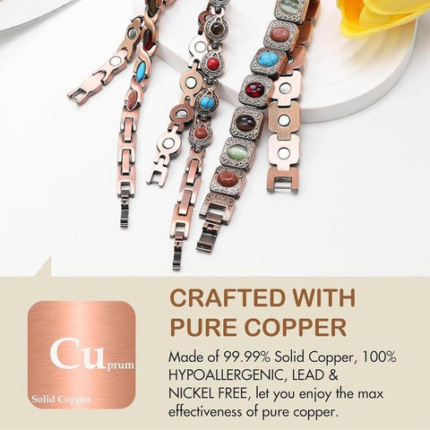 [Mother'S Day Gift]Feraco Copper Bracelets for Women, Ultra Strength Magnetic Bracelet with 3800 Gauss Magnets & Natural Turquoise&Stones, Adjustable