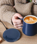 APEKX 2024 Upgraded Self-Heating Ceramic Mug - Stable 130°F Temperature, 15W Wireless Phone Charging, 12.8 Fl Oz Capacity - USB-C Enabled. (Deep Navy)