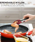 Stainless Steel Cooking Utensil Set, Non-Stick Cookware Set, 24Pc Heat Resistant Nylon Kitchen Accessories, Red