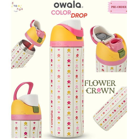 Owala Flower Crown Freesip Stainless Steel Water Bottle Color Drop in Hand