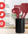 Stainless Steel Cooking Utensil Set, Non-Stick Cookware Set, 24Pc Heat Resistant Nylon Kitchen Accessories, Red