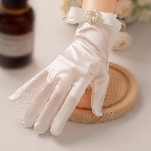 White Satin Wedding Gloves