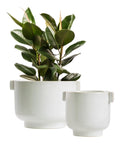Ceramic Plant Pot Set with Handles - Indoor & Outdoor Planters - Aged White Gloss Finish