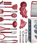 Stainless Steel Cooking Utensil Set, Non-Stick Cookware Set, 24Pc Heat Resistant Nylon Kitchen Accessories, Red