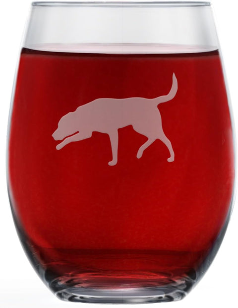 Labrador Retriever Stemless Wine Glass (One Glass) - Unique for Dog Lovers - Hand Etched with Breed Name on Bottom