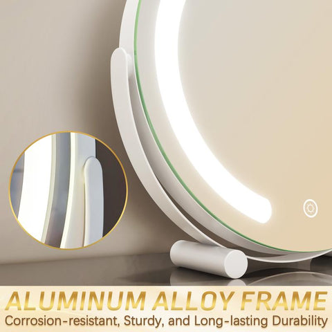 FENNIO Vanity Mirror with Lights, 12 Inch Light up Makeup Mirror, LED Makeup Mirror with Lights for Bedroom Tabletop, Smart Touch Control 3 Colors Dimmable, 360° Rotation, White