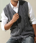 Men'S Sweater Vest V-Neck Sleeveless Cable Knitted Cardigan Vest