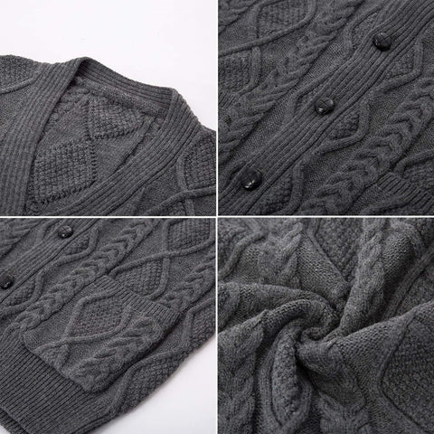 Men'S Sweater Vest V-Neck Sleeveless Cable Knitted Cardigan Vest