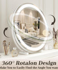FENNIO Vanity Mirror with Lights, 12 Inch Light up Makeup Mirror, LED Makeup Mirror with Lights for Bedroom Tabletop, Smart Touch Control 3 Colors Dimmable, 360° Rotation, White