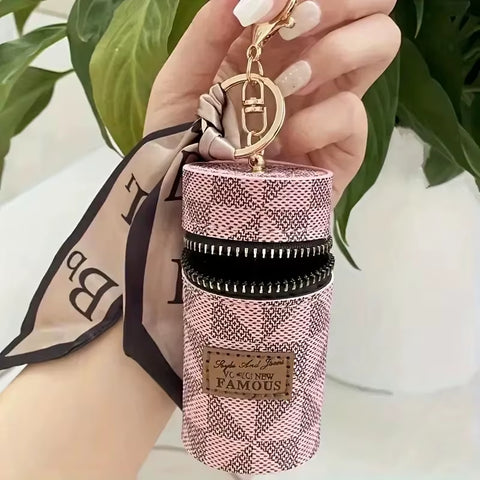 Mini Retro Coin Purse, Classic Pouch with Scarf Decor, Zipper Portable Multifunctional Lipstick Bag Vintage Flower Leather