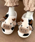 Women'S Cartoon Cute Cow House Slippers Warm plus Lined Closed Toe Fuzzy Home Slides Women'S Fluffy Comfy Shoes Winter Autumn