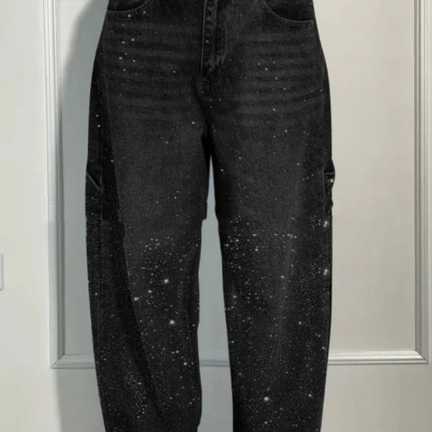 Ins Shiny Loose Wide Jeans With Pockets
