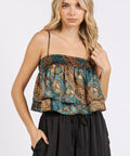 Mittoshop Paisley Patchwork Print Satin Ruffle Crop Cami
