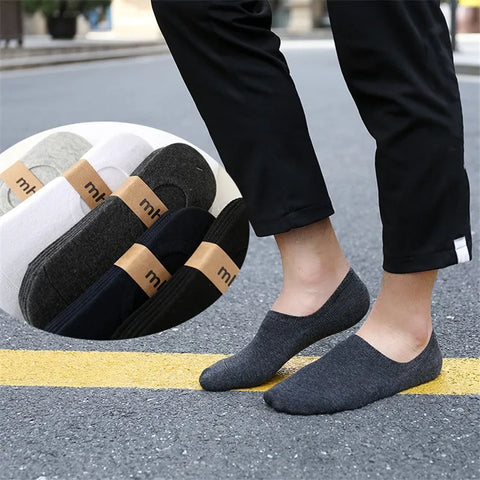 10 Pieces = 5 Pairs Invisible Men Socks Cotton Summer Sports Silicone Anti-Skid Men Socks Solid Boat Socks