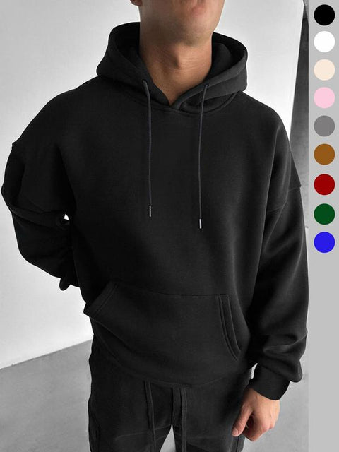 Unisex'S Solid Drop Shoulder Drawstring Hoodie, Loose Casual Comfy Pocket Hooded Sweatshirt for Daily Wear, Fall Outfits 2024, Men'S Clothes for Fall & Winter