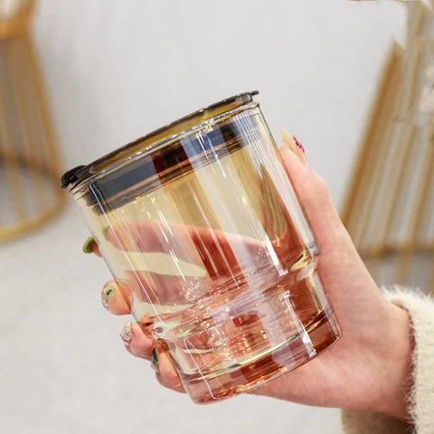 Creative Bamboo Glass Cup with Lid & Straw
