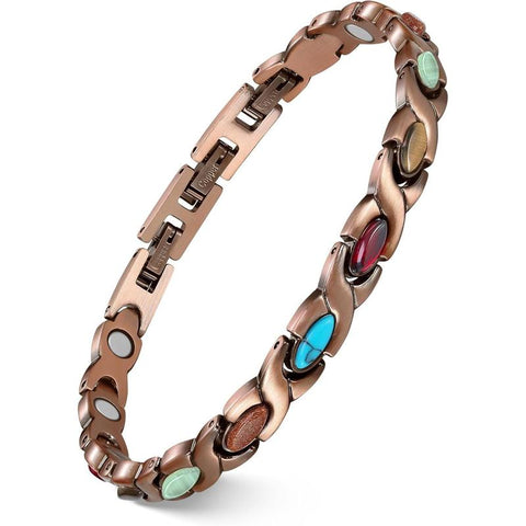 [Mother'S Day Gift]Feraco Copper Bracelets for Women, Ultra Strength Magnetic Bracelet with 3800 Gauss Magnets & Natural Turquoise&Stones, Adjustable