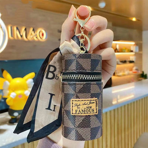 Mini Retro Coin Purse, Classic Pouch with Scarf Decor, Zipper Portable Multifunctional Lipstick Bag Vintage Flower Leather