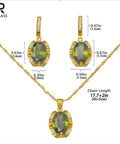 ROMASS Marlu Olive Green Amethyst Zirconia Jewelry Set - 18K Gold Plated Sterling Silver Necklace & Earrings for Women, Hypoallergenic Luxury Gift (Birthday, Anniversary) | Tarnish-Resistant & California Prop 65 Certified