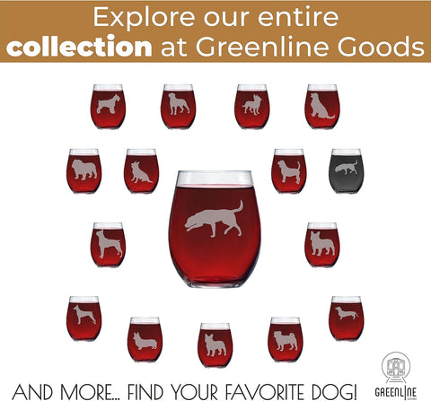Labrador Retriever Stemless Wine Glass (One Glass) - Unique for Dog Lovers - Hand Etched with Breed Name on Bottom