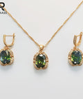 ROMASS Marlu Olive Green Amethyst Zirconia Jewelry Set - 18K Gold Plated Sterling Silver Necklace & Earrings for Women, Hypoallergenic Luxury Gift (Birthday, Anniversary) | Tarnish-Resistant & California Prop 65 Certified