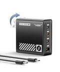 MOVE SPEED 140W USB C Charger PD3.1 Gan 4-Port Compact Laptop Wall Charger Foldable Plug 3Xusb-C Ports Fast Charging for Macbook Pro/Air, Iphone, Ipad Pro, Dell XPS Etc (With 140W Cable)