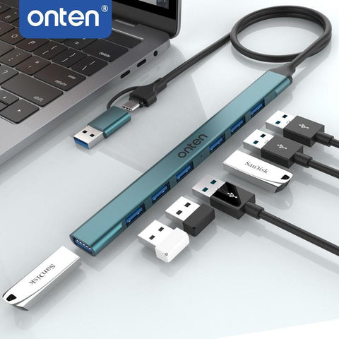 ONTEN USB-C & USB-A Hub, Multi-Purpose USB 2.0 Hub with OTG Function, Portable USB Extension Data & Charging Hub for Home Office, USB Hubs, Tablet & Computer Accessories