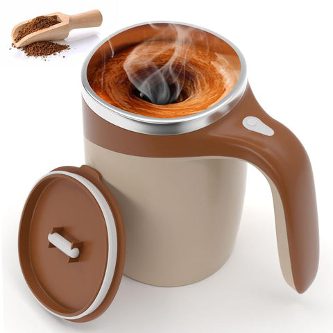 Self Stirring Coffee Mug, Rechargeable Automatic Coffee Stirring Mixing Mug, Electric Funny Self Mixing Cup, Stainless Steel Travel Coffee Cup for Office(Brown) Stirring Coffee Cup Drinkware Reuse Self Stirring Cup