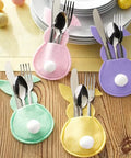 4Pcs Easter Rabbit Knife and Fork Bag with Tail Rabbit Cutlery Holder Bag Happy Easter Day Party Supplies 2023 Cutlery Cover