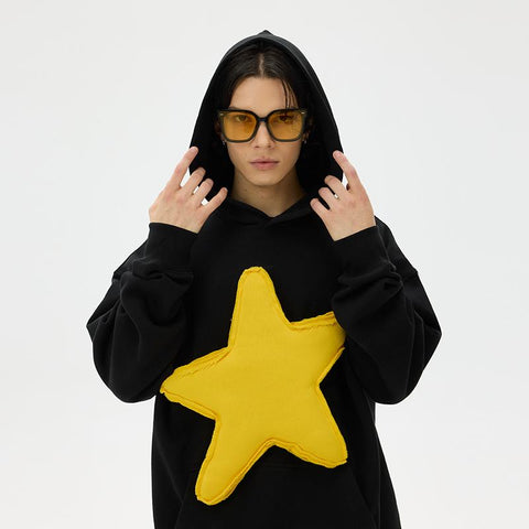 Cotton-Filled 3D Raised Star Hoodies Hand-Printed Design Unisex Casual Oversized Comfort Steetwear SQQZ PROJECT