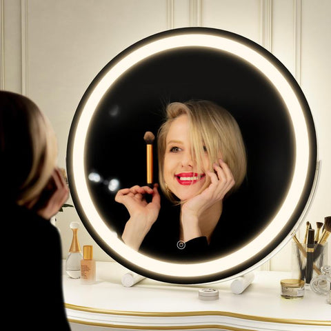 FENNIO Vanity Mirror with Lights, 12 Inch Light up Makeup Mirror, LED Makeup Mirror with Lights for Bedroom Tabletop, Smart Touch Control 3 Colors Dimmable, 360° Rotation, White