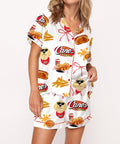Raising Chicken Silky Satin Pajama Set for Women Print Comfy Satin Sleepwear & Loungewear Pjs Printing Silky Top & Bottoms - SHESHOW