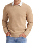 Mens Pullover Sweater Soft Lightweight Casual Classic Crewneck Knitwear Sweaters with Ribbing Edge Light Camel-Xxl