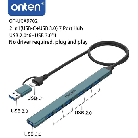 ONTEN USB-C & USB-A Hub, Multi-Purpose USB 2.0 Hub with OTG Function, Portable USB Extension Data & Charging Hub for Home Office, USB Hubs, Tablet & Computer Accessories