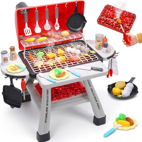 CUTE STONE BBQ Grill Playset, Kitchen Toy Set, Realistic Smoke BBQ Grill Playset with Toy Grill, Toy Kitchen Accessories