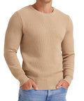 Mens Pullover Sweater Soft Lightweight Casual Classic Crewneck Knitwear Sweaters with Ribbing Edge Light Camel-Xxl