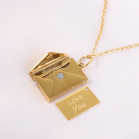 Love Letter Envelope Pendant Necklace Romantic Stainless Steel Jewelry Confession Love You for Valentine Day Gifts Wholesale